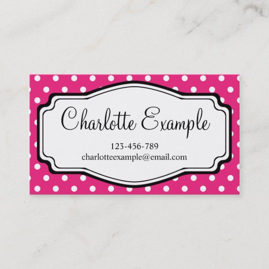 Black Pink White Polka Dot Classic Custom Visitekaartje (Voorkant)
