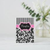 Black Pink White Stripe Damask Enclosure Kaart (Staand voorkant)