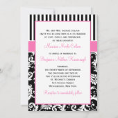 Black Pink White Striped Damask Wedding Invite Kaart (Achterkant)