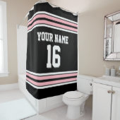 Black Pink White Stripes Sports Jersey Douchegordijn (In situ)