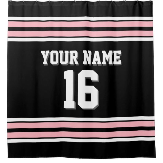 Black Pink White Stripes Sports Jersey Douchegordijn (Voorkant)