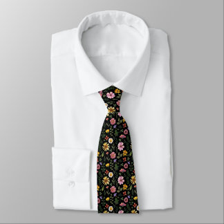 Black Pink Yellow Green Floral Groom Groomsman  Stropdas