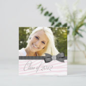 Black Pink Zebra Photo Afstuderen aangekondigd Kaart (Staand voorkant)