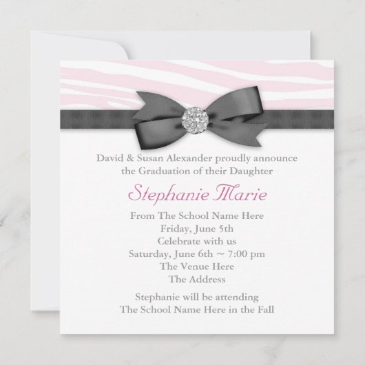 Black Pink Zebra Photo Afstuderen aangekondigd Kaart (Achterkant)