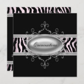 Black Pink Zebra Quinceanera Uitnodiging (Voorkant / Achterkant)