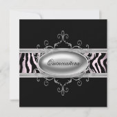 Black Pink Zebra Quinceanera Uitnodiging (Voorkant)