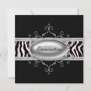 Black Pink Zebra Quinceanera Uitnodiging