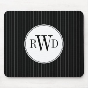 Black Pinstripe Monogram Mousepad Muismat