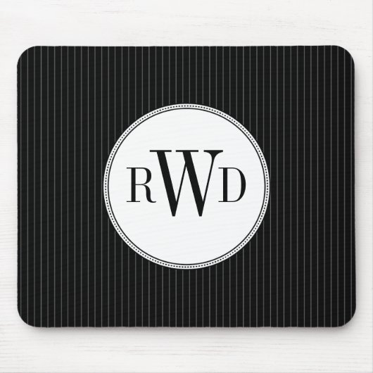 Black Pinstripe Monogram Mousepad Muismat (Voorkant)