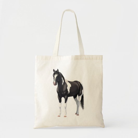 Black Pinto Paint Quarter Horse Stallion Tote Bag (Voorkant)