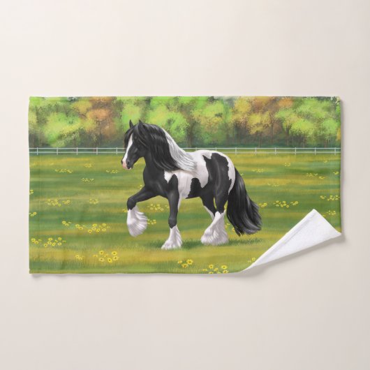 Black Pinto Piebald Gypsy Vanner Draft Horse Bad Handdoek (Handdoek)