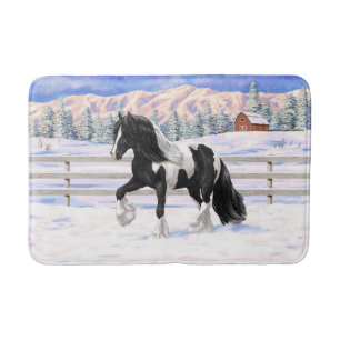 Black Pinto Piebald Gypsy Vanner Draft Horse Badmat