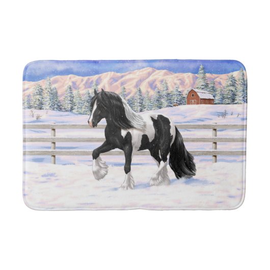 Black Pinto Piebald Gypsy Vanner Draft Horse Badmat (Voorkant)