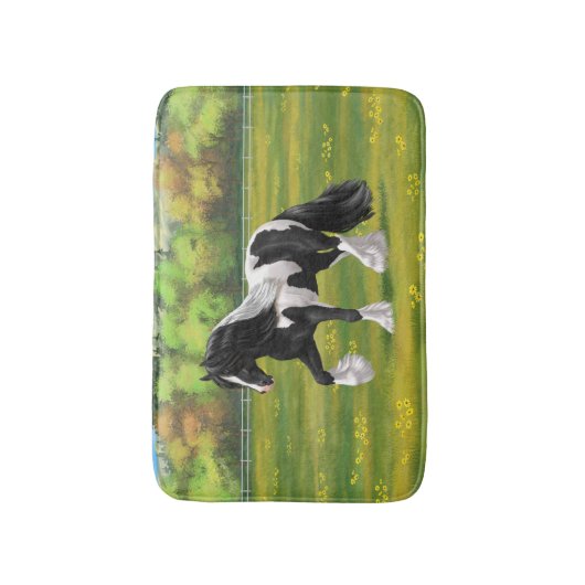 Black Pinto Piebald Gypsy Vanner Draft Horse Badmat (Voorkant Verticaal)