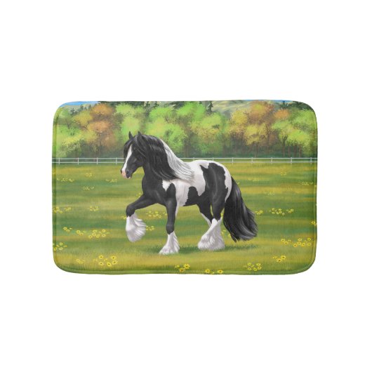 Black Pinto Piebald Gypsy Vanner Draft Horse Badmat (Voorkant)