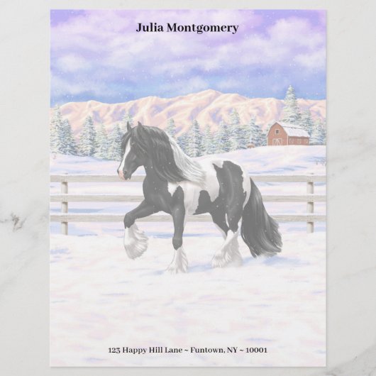 Black Pinto Piebald Gypsy Vanner Draft Horse Briefhoofd (Voorkant)