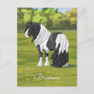Black Pinto Piebald Gypsy Vanner Draft Horse Briefkaart