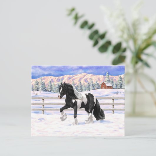Black Pinto Piebald Gypsy Vanner Draft Horse Briefkaart (Staand voorkant)
