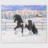 Black Pinto Piebald Gypsy Vanner Draft Horse Cadeaupapier (Vlak)