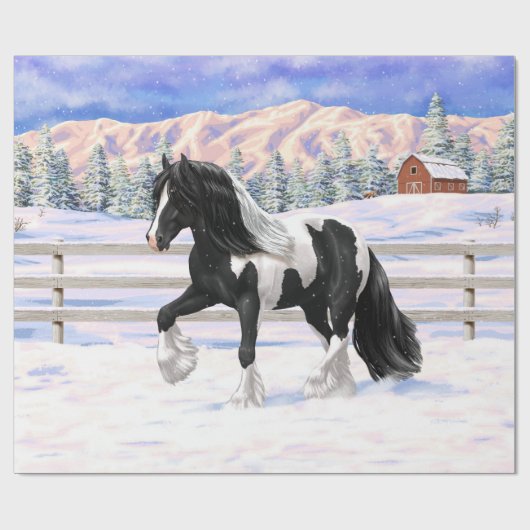 Black Pinto Piebald Gypsy Vanner Draft Horse Cadeaupapier (Vlak)