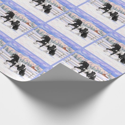 Black Pinto Piebald Gypsy Vanner Draft Horse Cadeaupapier (Hoek)