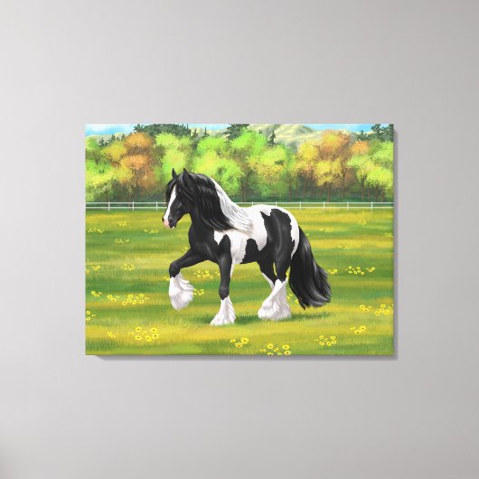 Black Pinto Piebald Gypsy Vanner Draft Horse Canvas Afdruk (Voorkant)
