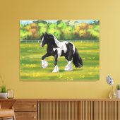 Black Pinto Piebald Gypsy Vanner Draft Horse Canvas Afdruk (Insitu (Woonkamer))