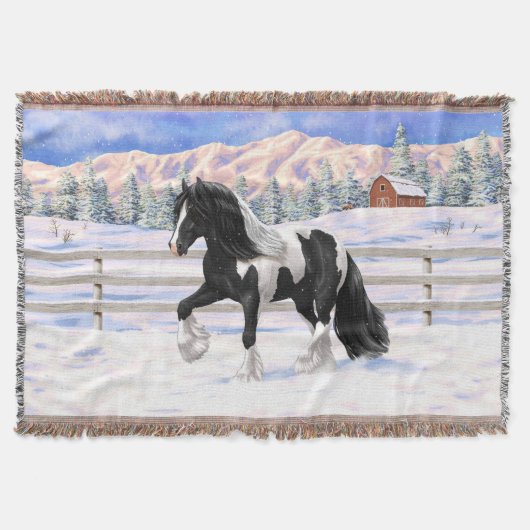 Black Pinto Piebald Gypsy Vanner Draft Horse Deken (Voorkant)