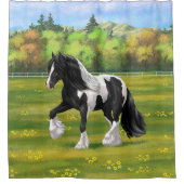 Black Pinto Piebald Gypsy Vanner Draft Horse Douchegordijn (Voorkant)