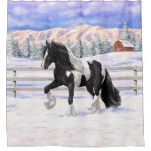 Black Pinto Piebald Gypsy Vanner Draft Horse Douchegordijn (Voorkant)