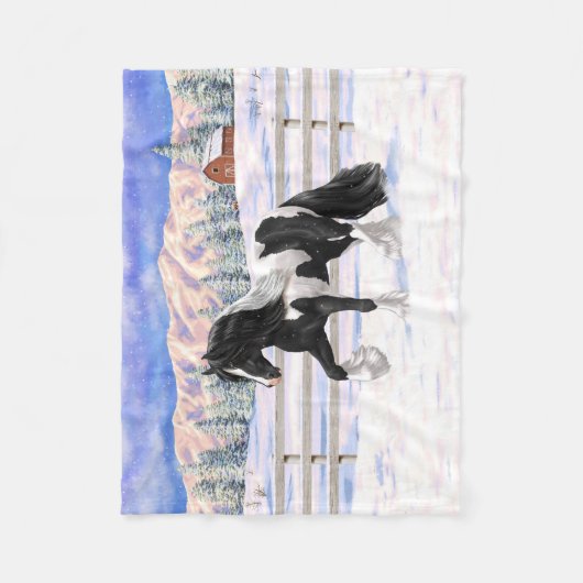 Black Pinto Piebald Gypsy Vanner Draft Horse Fleece Deken (Voorkant)