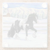 Black Pinto Piebald Gypsy Vanner Draft Horse Glazen Onderzetter (Achterkant)