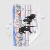 Black Pinto Piebald Gypsy Vanner Draft Horse Golfhanddoek (Insitu)