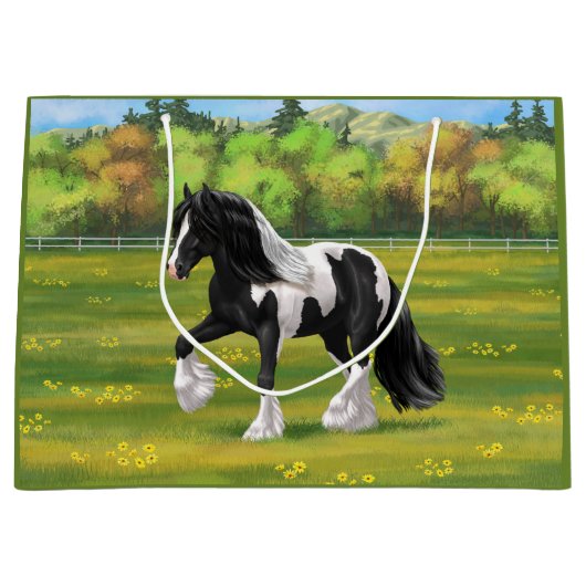 Black Pinto Piebald Gypsy Vanner Draft Horse Groot Cadeauzakje (Voorkant)