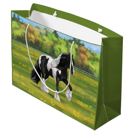 Black Pinto Piebald Gypsy Vanner Draft Horse Groot Cadeauzakje (Achterkant Gekanteld)