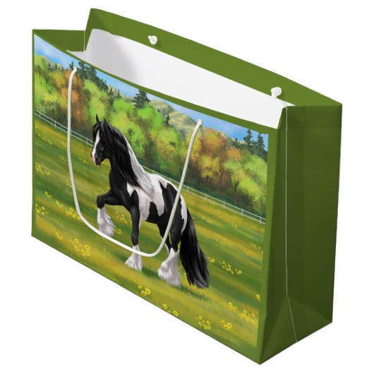 Black Pinto Piebald Gypsy Vanner Draft Horse Groot Cadeauzakje (Voorkant Gekanteld)