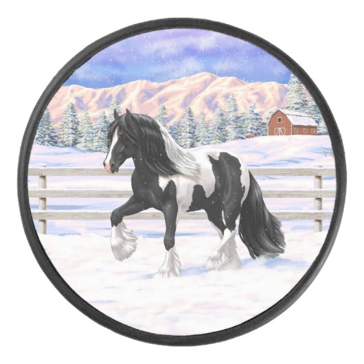 Black Pinto Piebald Gypsy Vanner Draft Horse Hockey Puck (Voorkant)