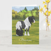 Black Pinto Piebald Gypsy Vanner Draft Horse Kaart (Gele Bloem)