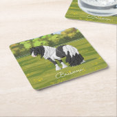 Black Pinto Piebald Gypsy Vanner Draft Horse Kartonnen Onderzetters (Schuin)