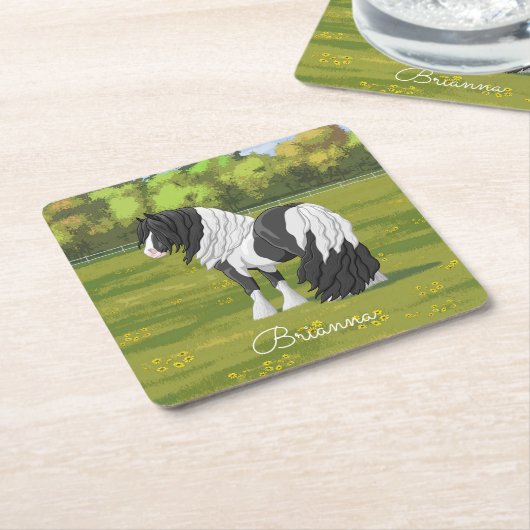 Black Pinto Piebald Gypsy Vanner Draft Horse Kartonnen Onderzetters (Schuin)