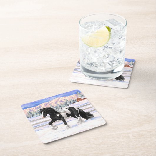 Black Pinto Piebald Gypsy Vanner Draft Horse Kartonnen Onderzetters (Insitu)