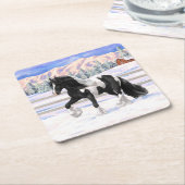 Black Pinto Piebald Gypsy Vanner Draft Horse Kartonnen Onderzetters (Schuin)