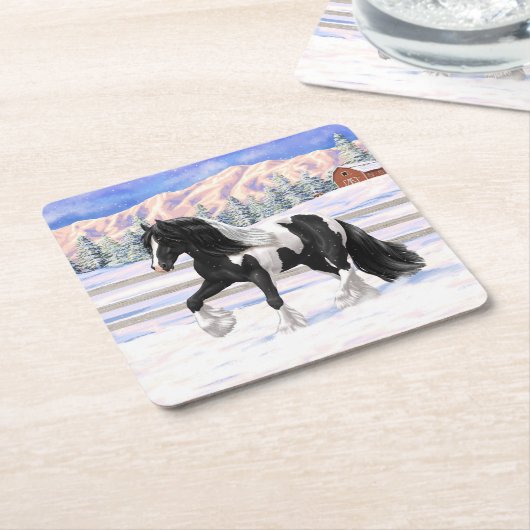 Black Pinto Piebald Gypsy Vanner Draft Horse Kartonnen Onderzetters (Schuin)