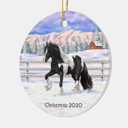 Black Pinto Piebald Gypsy Vanner Draft Horse Keramisch Ornament (Links)