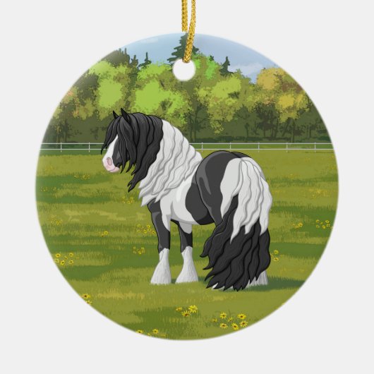Black Pinto Piebald Gypsy Vanner Draft Horse Keramisch Ornament (Voorkant)