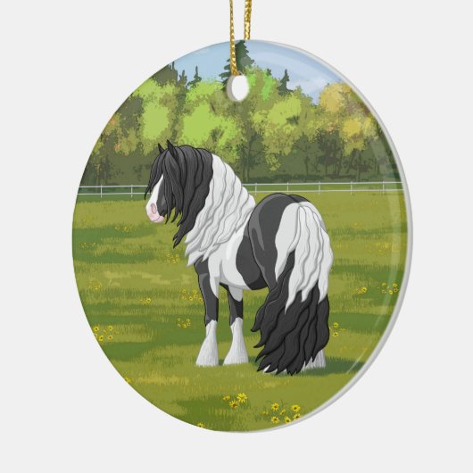 Black Pinto Piebald Gypsy Vanner Draft Horse Keramisch Ornament (Links)