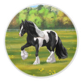 Black Pinto Piebald Gypsy Vanner Draft Horse Keramische Knop (Voorkant)