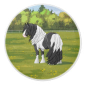 Black Pinto Piebald Gypsy Vanner Draft Horse Keramische Knop (Voorkant)
