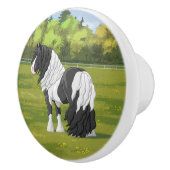Black Pinto Piebald Gypsy Vanner Draft Horse Keramische Knop (Rechts)
