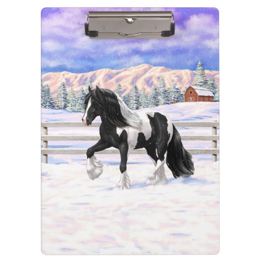 Black Pinto Piebald Gypsy Vanner Draft Horse Klembord (Voorkant)